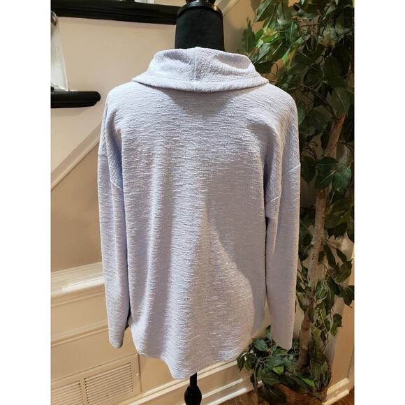 Weekends By Chico's Women's Blue Cowl Neck Drop Shoulder Drawstring Sweater L - Picture 5 of 11